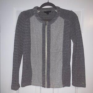 TOMMY HILFIGER, ZIP FRONT SWEATER, BLUE AND WHITE, SMALL
